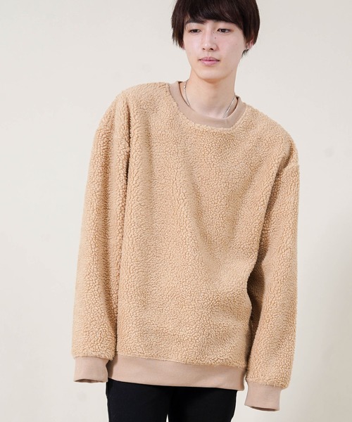 Beno（ビーノ）の「もこもこ シェルパボア フリース ／ オーバーサイズ ルーズトレーナー（スウェット・メンズ・ブラック/ネイビー/ベージュ/オリーブ/オフホワイト/グレー・M/L/LL/S）」の13枚目の写真