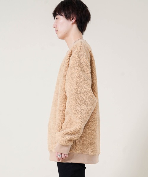 Beno（ビーノ）の「もこもこ シェルパボア フリース ／ オーバーサイズ ルーズトレーナー（スウェット・メンズ・ブラック/ネイビー/ベージュ/オリーブ/オフホワイト/グレー・M/L/LL/S）」の14枚目の写真