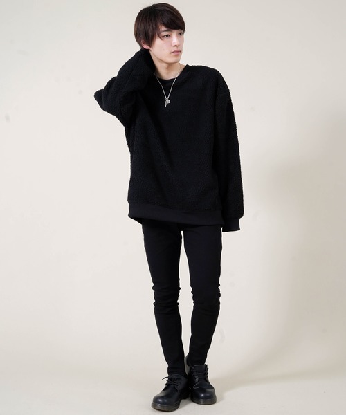 Beno（ビーノ）の「もこもこ シェルパボア フリース ／ オーバーサイズ ルーズトレーナー（スウェット・メンズ・ブラック/ネイビー/ベージュ/オリーブ/オフホワイト/グレー・M/L/LL/S）」の16枚目の写真