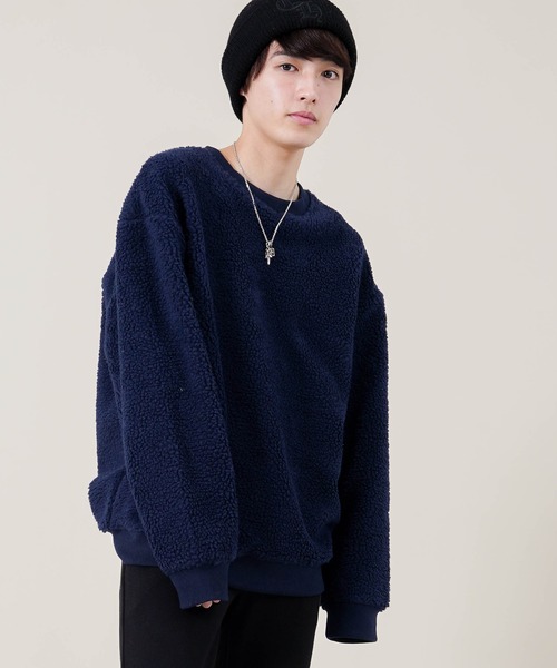 Beno（ビーノ）の「もこもこ シェルパボア フリース ／ オーバーサイズ ルーズトレーナー（スウェット・メンズ・ブラック/ネイビー/ベージュ/オリーブ/オフホワイト/グレー・M/L/LL/S）」の17枚目の写真