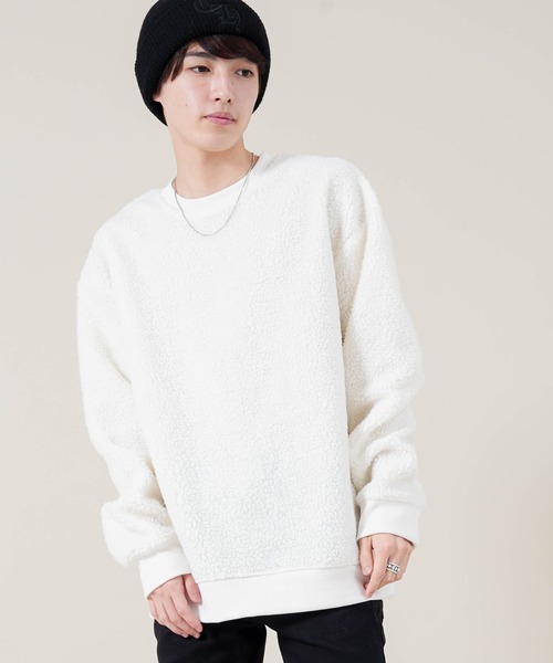 Beno（ビーノ）の「もこもこ シェルパボア フリース ／ オーバーサイズ ルーズトレーナー（スウェット・メンズ・ブラック/ネイビー/ベージュ/オリーブ/オフホワイト/グレー・M/L/LL/S）」の18枚目の写真