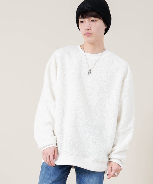 Beno（ビーノ）の「もこもこ シェルパボア フリース ／ オーバーサイズ ルーズトレーナー（スウェット・メンズ・ブラック/ネイビー/ベージュ/オリーブ/オフホワイト/グレー・M/L/LL/S）」の19枚目の写真