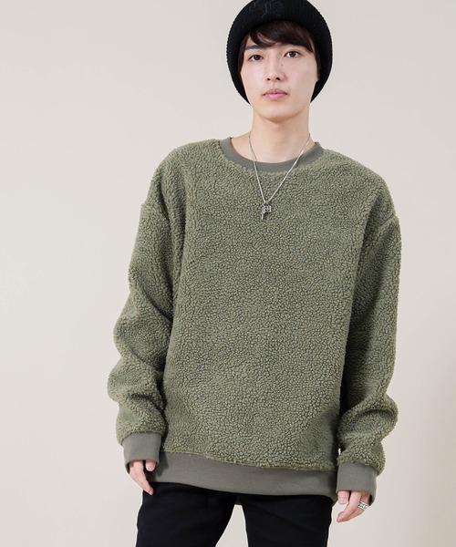 Beno（ビーノ）の「もこもこ シェルパボア フリース ／ オーバーサイズ ルーズトレーナー（スウェット・メンズ・ブラック/ネイビー/ベージュ/オリーブ/オフホワイト/グレー・M/L/LL/S）」の20枚目の写真