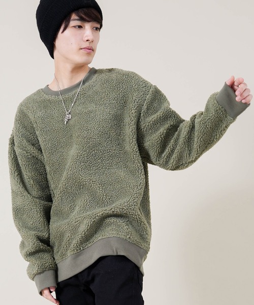 Beno（ビーノ）の「もこもこ シェルパボア フリース ／ オーバーサイズ ルーズトレーナー（スウェット・メンズ・ブラック/ネイビー/ベージュ/オリーブ/オフホワイト/グレー・M/L/LL/S）」の21枚目の写真