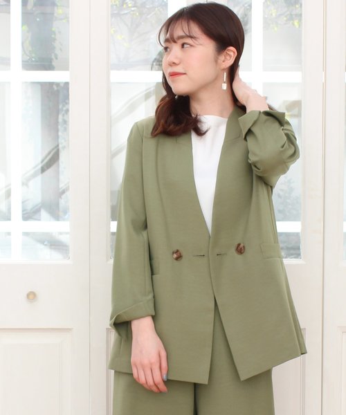 TRUDEA（トルディア）の「リネンライク　ノーカラージャケット（ノーカラージャケット・レディース・キャメル/ベージュ/カーキ・MEDIUM/LARGE）」の3枚目の写真