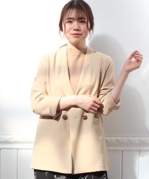 TRUDEA（トルディア）の「リネンライク　ノーカラージャケット（ノーカラージャケット・レディース・キャメル/ベージュ/カーキ・MEDIUM/LARGE）」の14枚目の写真