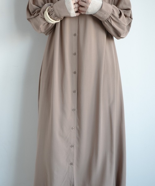 Aunt Marie's（アントマリーズ）の「AUNT MARIE'S バンドカラーボリュームロングシャツワンピース（ワンピース・レディース・ブラック/ベージュ/パープル/ライトグリーン・FREE）」の12枚目の写真