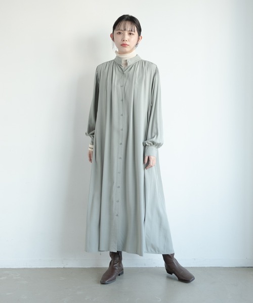 Aunt Marie's（アントマリーズ）の「AUNT MARIE'S バンドカラーボリュームロングシャツワンピース（ワンピース・レディース・ブラック/ベージュ/パープル/ライトグリーン・FREE）」の18枚目の写真