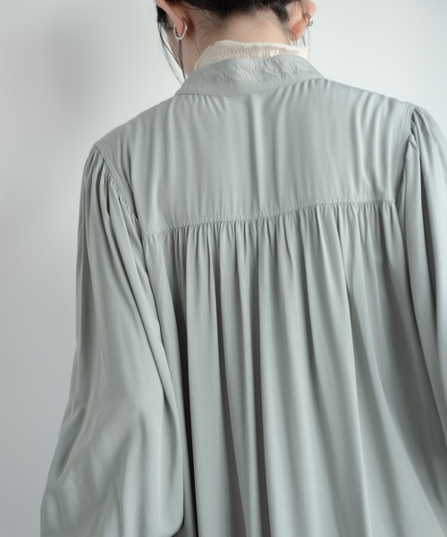 Aunt Marie's（アントマリーズ）の「AUNT MARIE'S バンドカラーボリュームロングシャツワンピース（ワンピース・レディース・ブラック/ベージュ/パープル/ライトグリーン・FREE）」の21枚目の写真