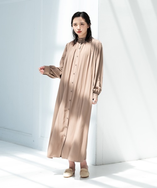 パルマーハーディングロングシャツワンピースバンドカラー