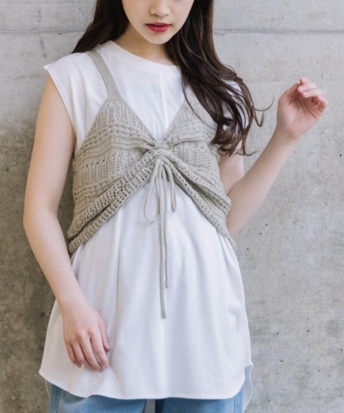 Mysa&Liina(ミーサリーナ)の「ドロストTシャツ×ビスチェセット(Tシャツ/カットソー・レディース・カーキ/ベージュ/ブラウン・M)」の2枚目の写真