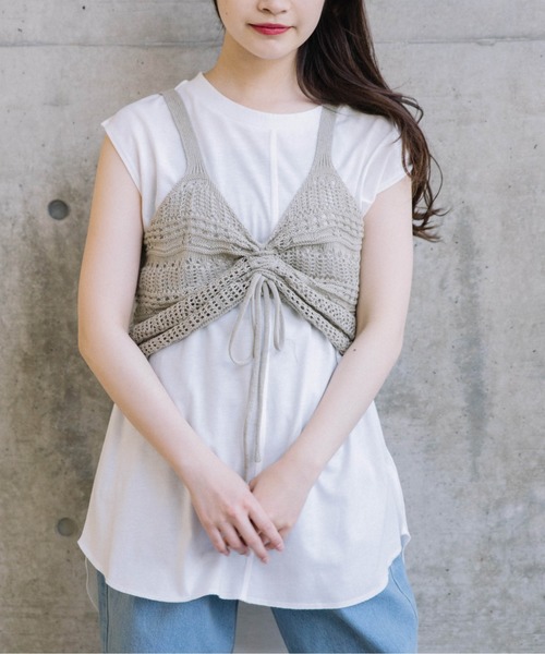 Mysa&Liina(ミーサリーナ)の「ドロストTシャツ×ビスチェセット(Tシャツ/カットソー・レディース・カーキ/ベージュ/ブラウン・M)」の5枚目の写真