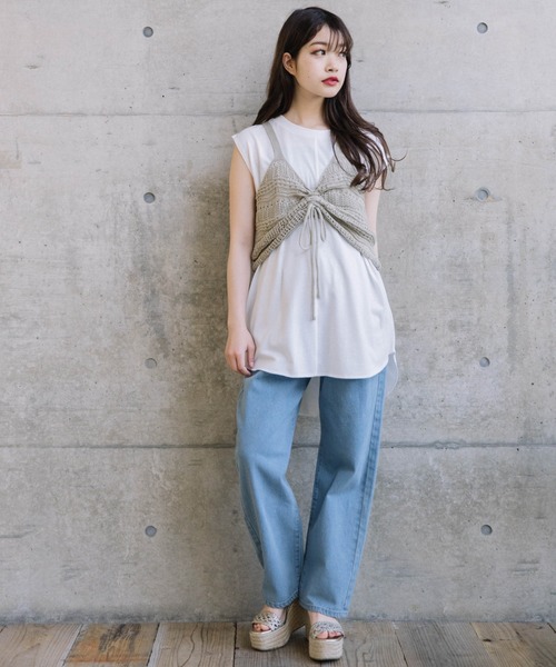 Mysa&Liina(ミーサリーナ)の「ドロストTシャツ×ビスチェセット(Tシャツ/カットソー・レディース・カーキ/ベージュ/ブラウン・M)」の18枚目の写真