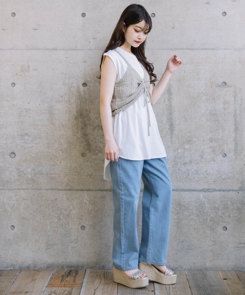 Mysa&Liina(ミーサリーナ)の「ドロストTシャツ×ビスチェセット(Tシャツ/カットソー・レディース・カーキ/ベージュ/ブラウン・M)」の11枚目の写真