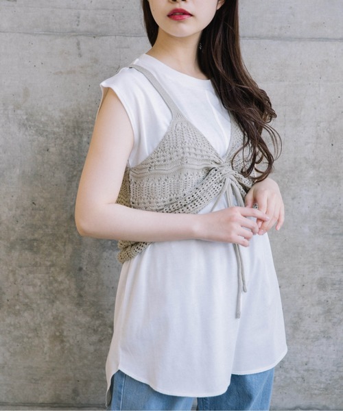 Mysa&Liina(ミーサリーナ)の「ドロストTシャツ×ビスチェセット(Tシャツ/カットソー・レディース・カーキ/ベージュ/ブラウン・M)」の15枚目の写真