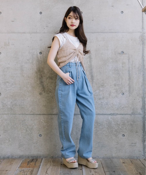 Mysa&Liina(ミーサリーナ)の「ドロストTシャツ×ビスチェセット(Tシャツ/カットソー・レディース・カーキ/ベージュ/ブラウン・M)」の7枚目の写真