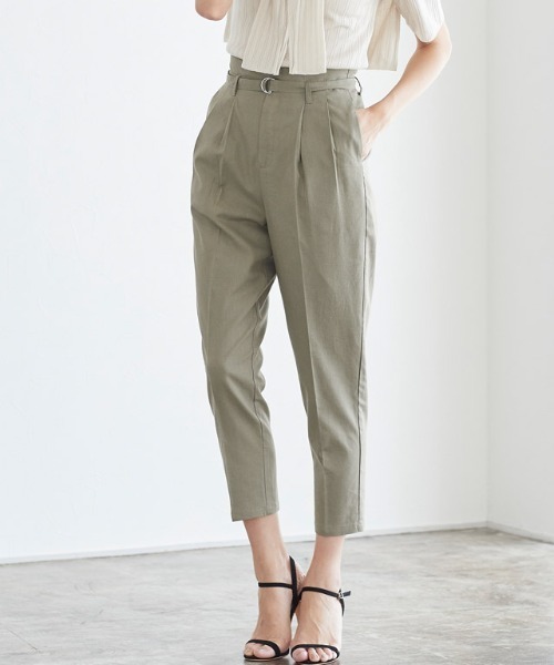 Pierrot（ピエロ）の「麻混ベルト付きトラウザーパンツ（その他パンツ・レディース・ベージュ/アイボリー/ライトカーキ・M/L）」の3枚目の写真