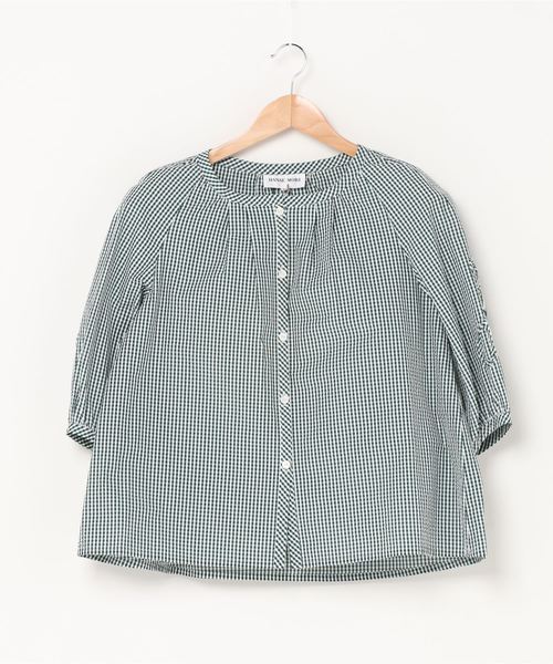 HANAE MORI(ハナエモリ)の「【HANAE MORI】サッカーギンガムシャツ(シャツ/ブラウス・レディース・グリーン・40/38)」の1枚目の写真