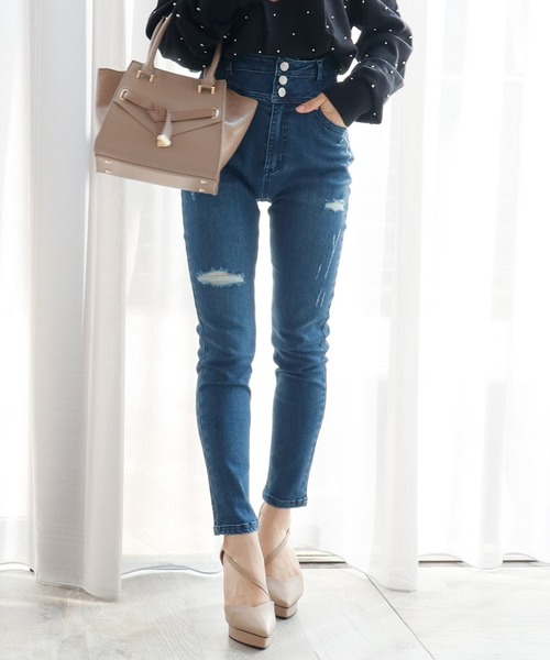 LIPSERVICE（リップサービス）の「キルトポケットスキニーデニム（デニムパンツ・レディース・インディゴブルー/ブラック・M/XS/S）」の2枚目の写真