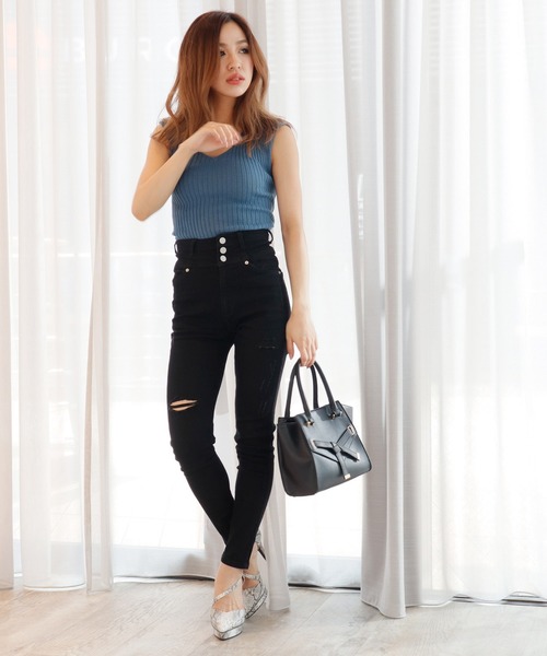 LIPSERVICE（リップサービス）の「キルトポケットスキニーデニム（デニムパンツ・レディース・インディゴブルー/ブラック・M/XS/S）」の4枚目の写真