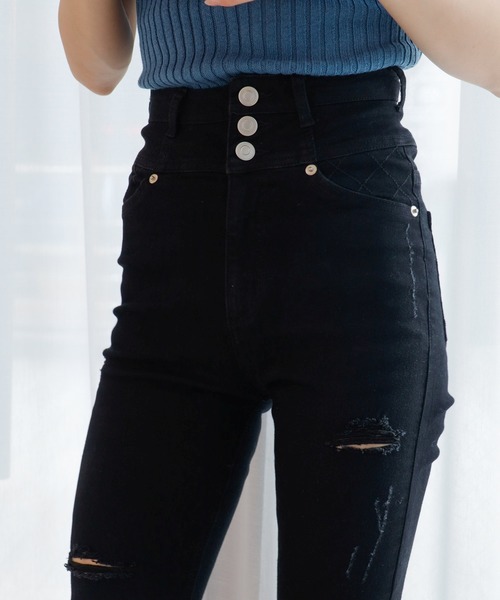 LIPSERVICE（リップサービス）の「キルトポケットスキニーデニム（デニムパンツ・レディース・インディゴブルー/ブラック・M/XS/S）」の6枚目の写真