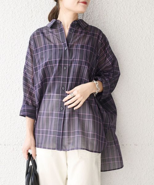 23区⭐️メルトンチェックシャツ（34) セール】シアーチェックドルマンビッグシャツ◇（シャツ