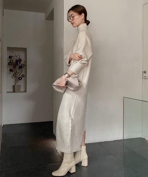 Re:EDIT（リエディ）の「[新色追加][累計販売枚数5.4万枚突破！][低身長サイズ有]前後2WAYハイネック指穴マキシニットワンピース（ワンピース・レディース・ブラック/アイボリー/チャコール/グレイッシュベージュ/ミント/モカ/グレー/ブラック系/ホワイト系その他/ストライプ/アイボリー系/グレー系その他・MEDIUM/LARGE/SHORT）」の15枚目の写真