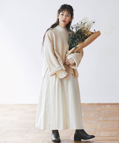 and R(アンドアール)の「コットンタイプライターバックタックワンピース(ワンピース・レディース・オフホワイト/ネイビー/クリーム・FREE)」の8枚目の写真