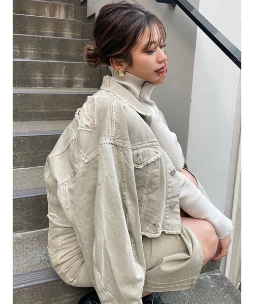 MURUA(ムルーア)の「コクーンスリーブジャケット(デニムジャケット・レディース・ベージュ/パープル/ブルー・FREE)」の17枚目の写真