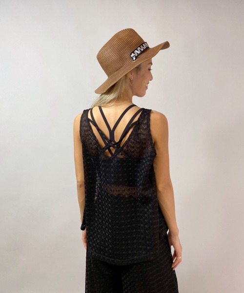 LIPSERVICE（リップサービス）の「LIP SERVICE/リップサービス　かぎ編みシースルータンクトップ　364220（タンクトップ・レディース・ブラック/ホワイト・M）」の4枚目の写真