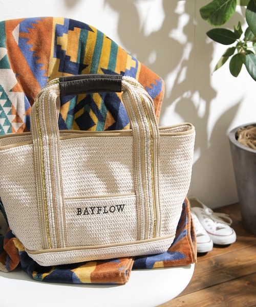 BAYFLOW（ベイフロー）の「21SSビーズテープロゴトートM（トートバッグ・レディース・ナチュラル/ライトブルー・FREE）」の2枚目の写真