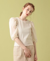 ME COUTURE | コンビパフスリーブブラウス(Tシャツ/カットソー)