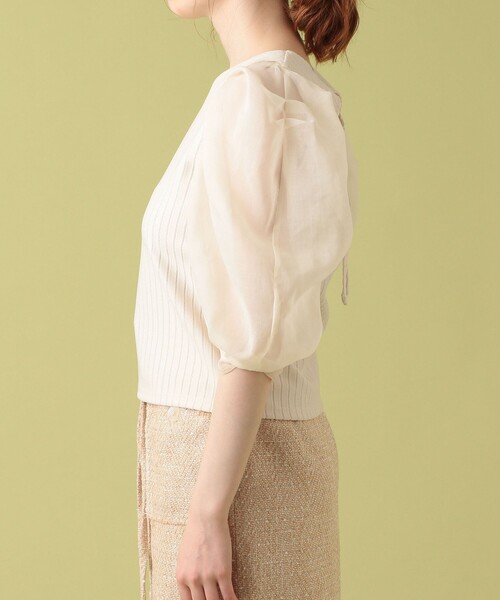 ME COUTURE（ミークチュール）の「コンビパフスリーブブラウス（Tシャツ/カットソー・レディース・ブラウン/オフホワイト・FREE）」の3枚目の写真