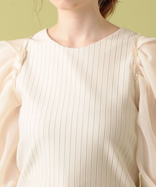 ME COUTURE（ミークチュール）の「コンビパフスリーブブラウス（Tシャツ/カットソー・レディース・ブラウン/オフホワイト・FREE）」の6枚目の写真