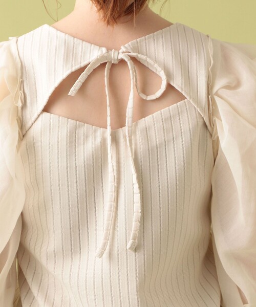 ME COUTURE（ミークチュール）の「コンビパフスリーブブラウス（Tシャツ/カットソー・レディース・ブラウン/オフホワイト・FREE）」の4枚目の写真