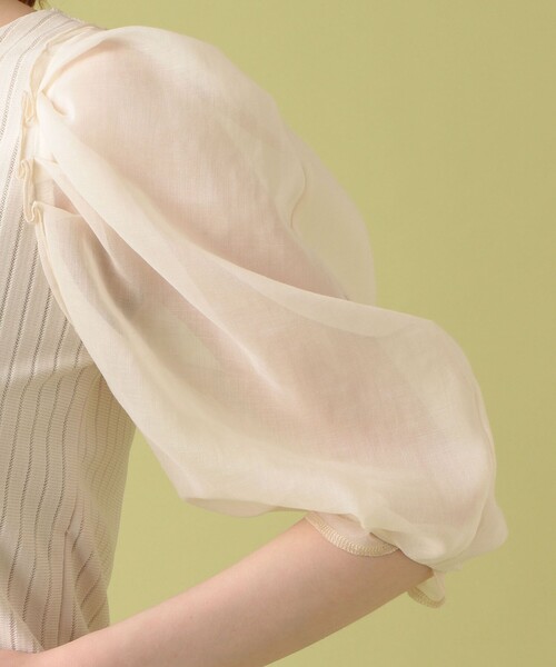 ME COUTURE（ミークチュール）の「コンビパフスリーブブラウス（Tシャツ/カットソー・レディース・ブラウン/オフホワイト・FREE）」の12枚目の写真