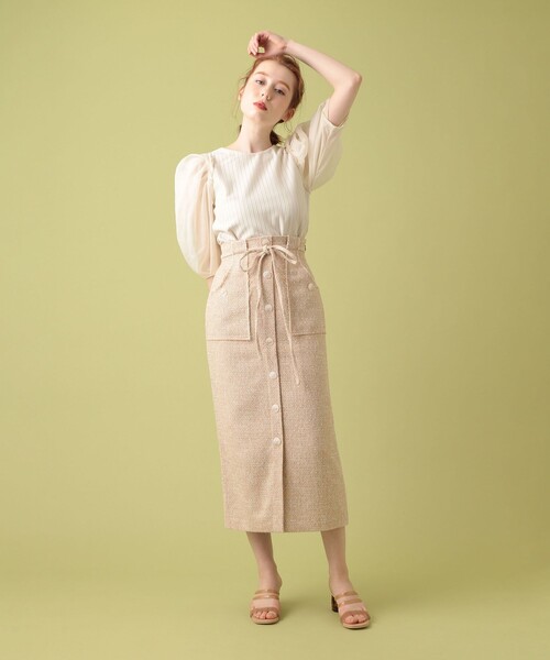 ME COUTURE（ミークチュール）の「コンビパフスリーブブラウス（Tシャツ/カットソー・レディース・ブラウン/オフホワイト・FREE）」の8枚目の写真