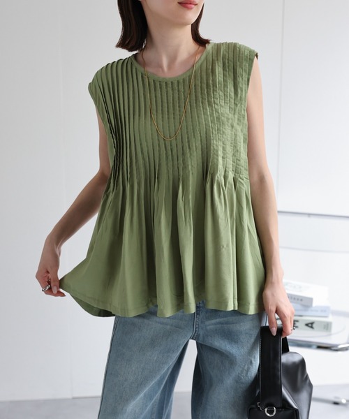 sakishimatokyo（サキシマトーキョー）の「【リネンブレンド】ピンタックノースリーブブラウス/綿麻（シャツ/ブラウス・レディース・ブラック/オフホワイト/ライトベージュ/グリーン/ホワイト・FREE）」の14枚目の写真