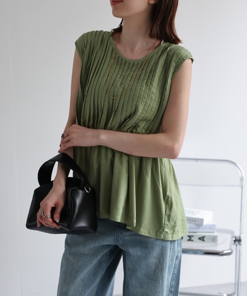 sakishimatokyo（サキシマトーキョー）の「【リネンブレンド】ピンタックノースリーブブラウス/綿麻（シャツ/ブラウス・レディース・ブラック/オフホワイト/ライトベージュ/グリーン/ホワイト・FREE）」の18枚目の写真