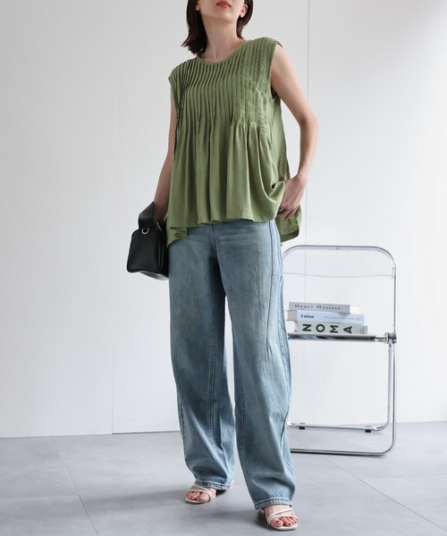 sakishimatokyo（サキシマトーキョー）の「【リネンブレンド】ピンタックノースリーブブラウス/綿麻（シャツ/ブラウス・レディース・ブラック/オフホワイト/ライトベージュ/グリーン/ホワイト・FREE）」の21枚目の写真