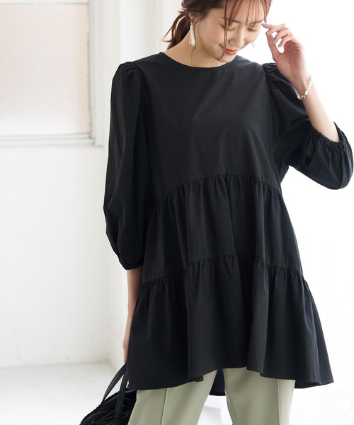 ROPE' PICNIC（ロペピクニック）の「バックリボンティアードチュニックブラウス（シャツ/ブラウス・レディース・ホワイト/ブラック/ミント・38）」の2枚目の写真