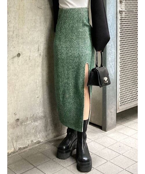 EMODA(エモダ)の「ストレートロングスカート(スカート・レディース・グリーン/ブラック・MEDIUM/SMALL)」の3枚目の写真