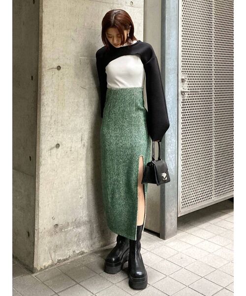 EMODA(エモダ)の「ストレートロングスカート(スカート・レディース・グリーン/ブラック・MEDIUM/SMALL)」の11枚目の写真