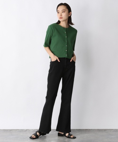 JEANASIS(ジーナシス)の「コットンリブクロップドクルーネックカーディガン/216208(カーディガン/ボレロ・レディース・ブラック/グリーン/アイボリー・FREE)」の6枚目の写真