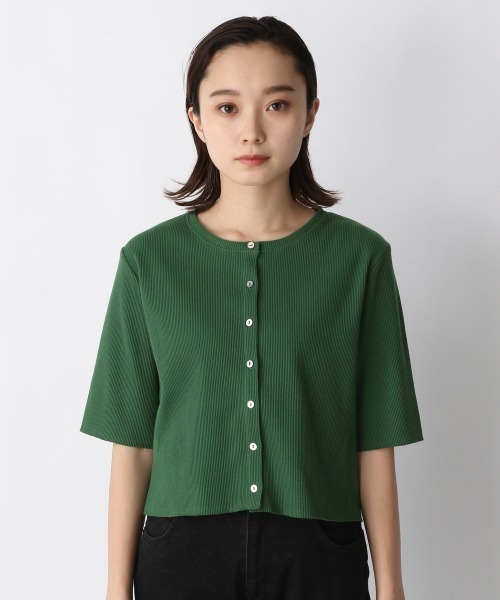 JEANASIS(ジーナシス)の「コットンリブクロップドクルーネックカーディガン/216208(カーディガン/ボレロ・レディース・ブラック/グリーン/アイボリー・FREE)」の7枚目の写真