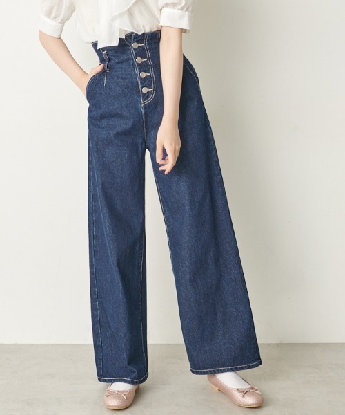 OLIVE des OLIVE(オリーブデオリーブ)の「スタイル良く見せデニムワイドパンツ(デニムパンツ・レディース・ブラック/ワンウォッシュ・FREE)」の9枚目の写真