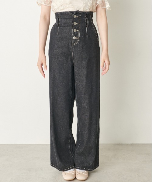 OLIVE des OLIVE(オリーブデオリーブ)の「スタイル良く見せデニムワイドパンツ(デニムパンツ・レディース・ブラック/ワンウォッシュ・FREE)」の15枚目の写真