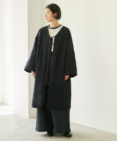 nitca(ニトカ)の「C/Cu/Liラチネ中綿ロングブルゾン(ブルゾン・レディース・ネイビー/アイボリー・FREE)」の9枚目の写真