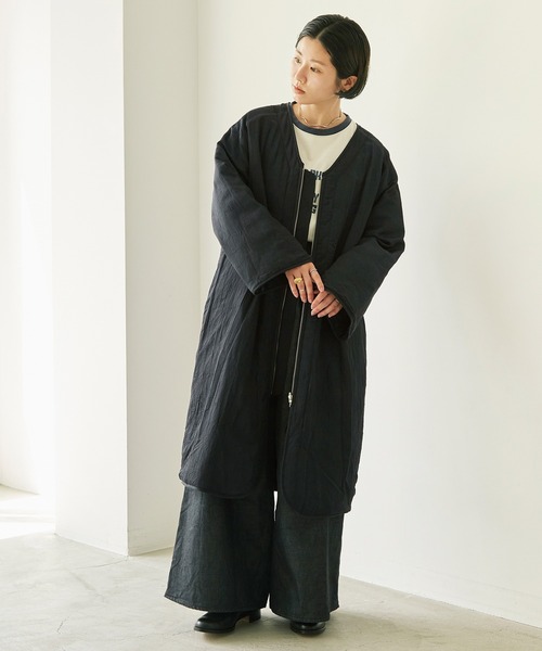 nitca(ニトカ)の「C/Cu/Liラチネ中綿ロングブルゾン(ブルゾン・レディース・ネイビー/アイボリー・FREE)」の10枚目の写真