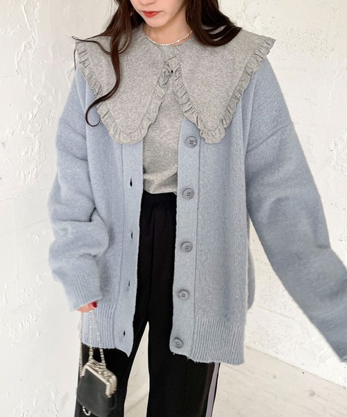 EPIMI E'PIMMY(エピミエピミー)の「《ユニセックス》Vネックオーバーカーディガン(カーディガン/ボレロ・レディース・オフホワイト/ブラック/ベージュ/オレンジ/ピンク/ブルー・MEDIUM)」の4枚目の写真